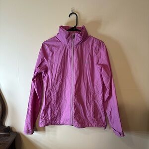 Columbia Pink Ski Jacket with High Collar and Water-Resistant Fabric